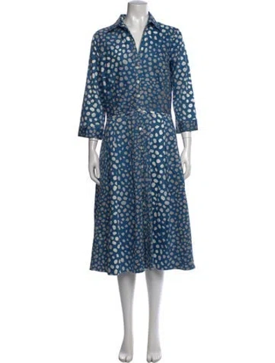 Pre-owned Samantha Sung Printed Midi Length Dress In Blue