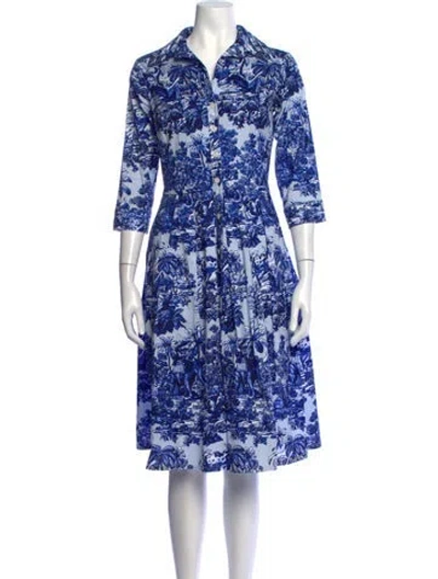Pre-owned Samantha Sung Printed Midi Length Dress In Blue