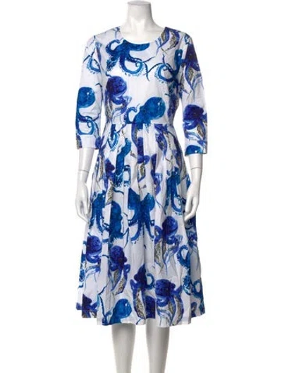 Pre-owned Samantha Sung Printed Midi Length Dress In Blue