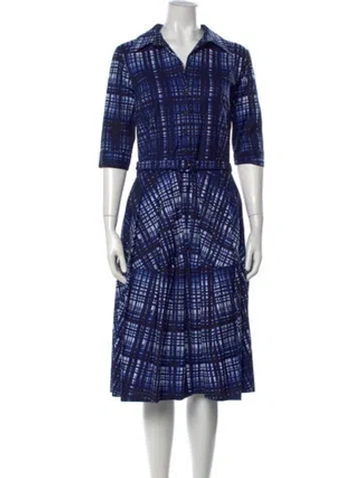 Pre-owned Samantha Sung Printed Midi Length Dress In Blue/white
