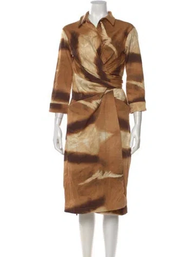 Pre-owned Samantha Sung Printed Midi Length Dress In Brown