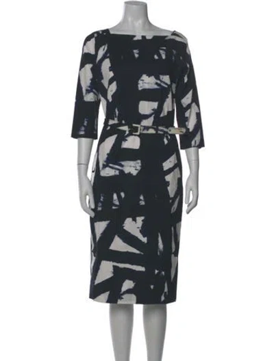 Pre-owned Samantha Sung Printed Midi Length Dress In Gray
