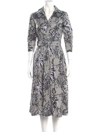 Pre-owned Samantha Sung Printed Midi Length Dress In Gray