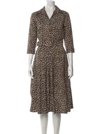 Pre-owned Samantha Sung Printed Midi Length Dress In Green