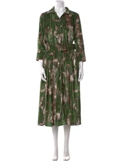 Pre-owned Samantha Sung Printed Midi Length Dress In Green