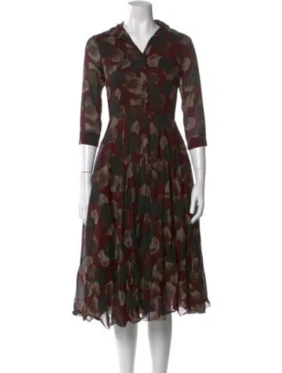 Pre-owned Samantha Sung Printed Midi Length Dress In Green