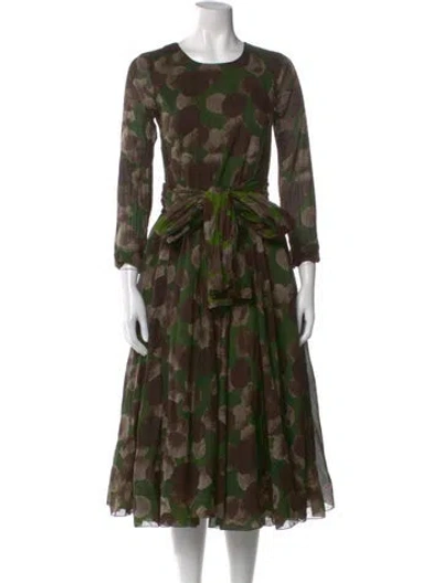 Pre-owned Samantha Sung Printed Midi Length Dress In Green
