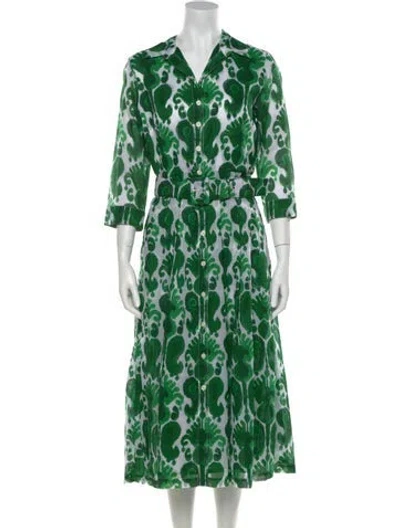 Pre-owned Samantha Sung Printed Midi Length Dress In Green