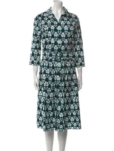 Pre-owned Samantha Sung Printed Midi Length Dress In Green