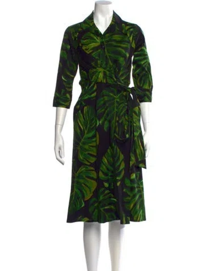 Pre-owned Samantha Sung Printed Midi Length Dress In Green