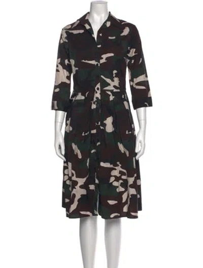 Pre-owned Samantha Sung Printed Midi Length Dress In Green