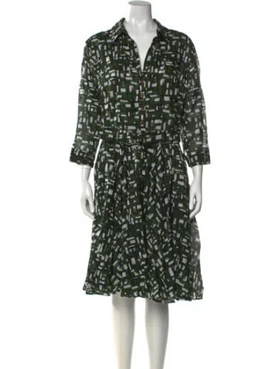 Pre-owned Samantha Sung Printed Midi Length Dress In Green