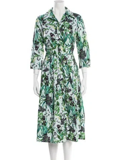 Pre-owned Samantha Sung Printed Midi Length Dress In Green