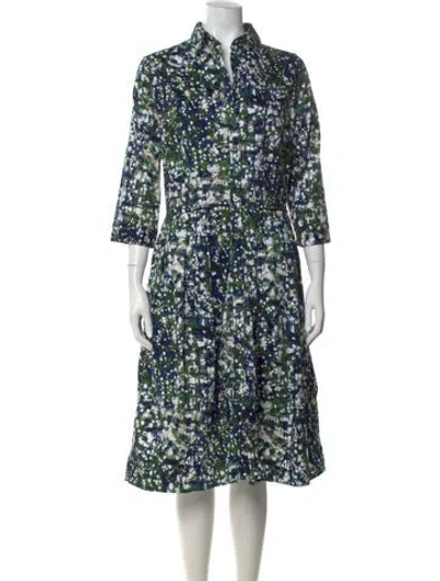 Pre-owned Samantha Sung Printed Midi Length Dress In Green
