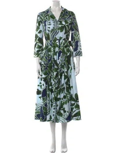 Pre-owned Samantha Sung Printed Midi Length Dress In Green