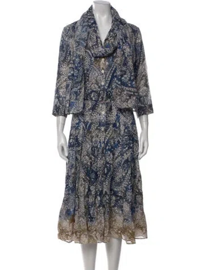 Pre-owned Samantha Sung Printed Midi Length Dress In Green
