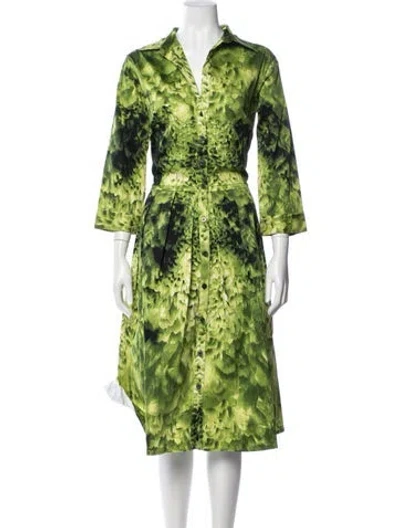 Pre-owned Samantha Sung Printed Midi Length Dress In Green