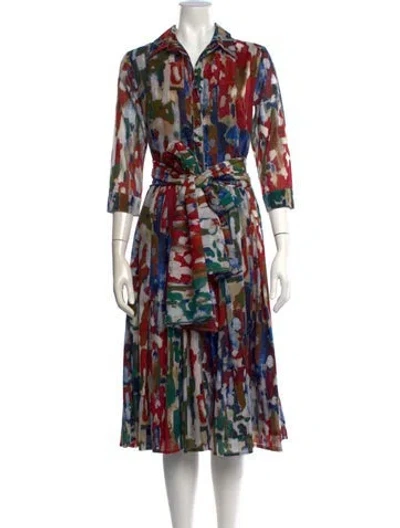 Pre-owned Samantha Sung Printed Midi Length Dress In Green
