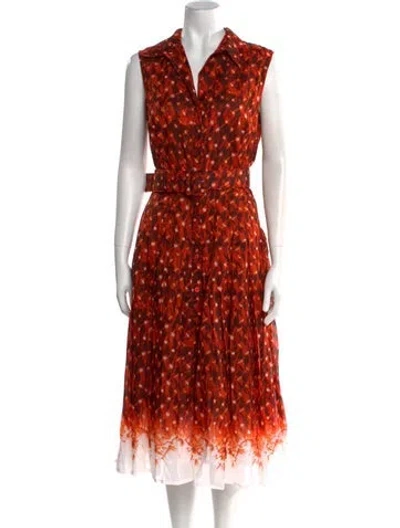 Pre-owned Samantha Sung Printed Midi Length Dress In Orange