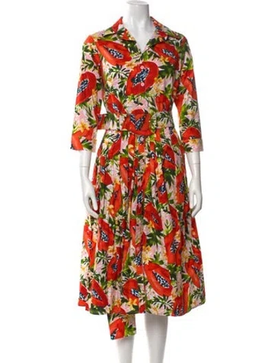 Pre-owned Samantha Sung Printed Midi Length Dress In Orange