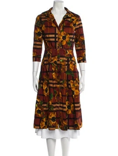 Pre-owned Samantha Sung Printed Midi Length Dress In Orange