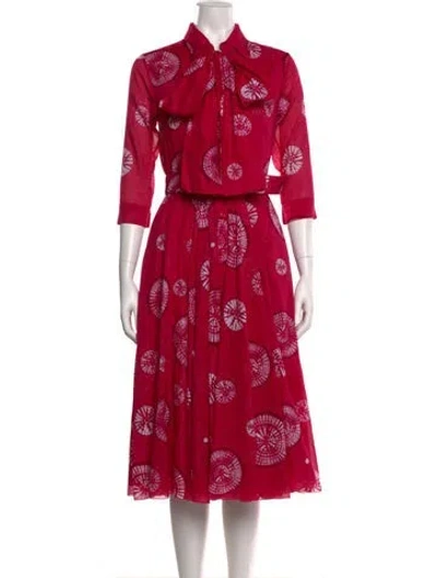 Pre-owned Samantha Sung Printed Midi Length Dress In Red