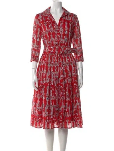 Pre-owned Samantha Sung Printed Midi Length Dress In Red