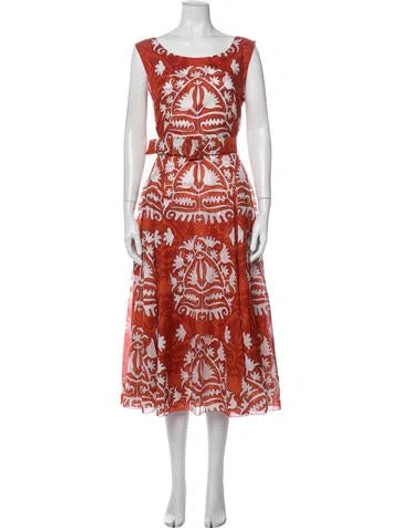 Pre-owned Samantha Sung Printed Midi Length Dress In Red