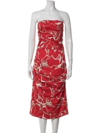 Pre-owned Samantha Sung Printed Midi Length Dress In Red