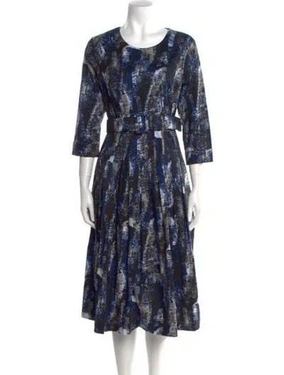 Pre-owned Samantha Sung Printed Midi Length Dress W/ Tags In Blue