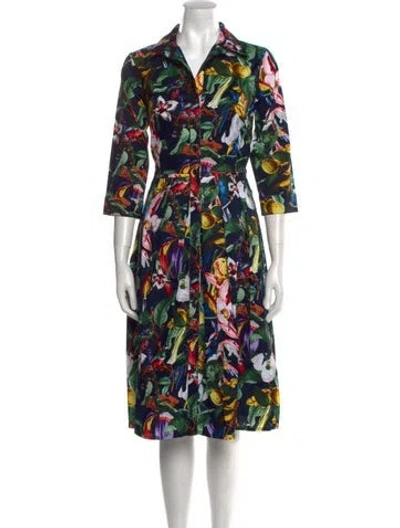 Pre-owned Samantha Sung Printed Midi Length Dress W/ Tags In Blue