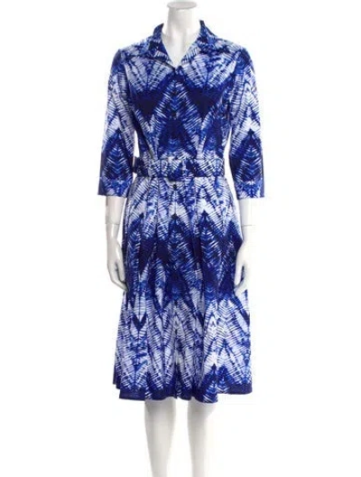 Pre-owned Samantha Sung Printed Midi Length Dress W/ Tags In Blue