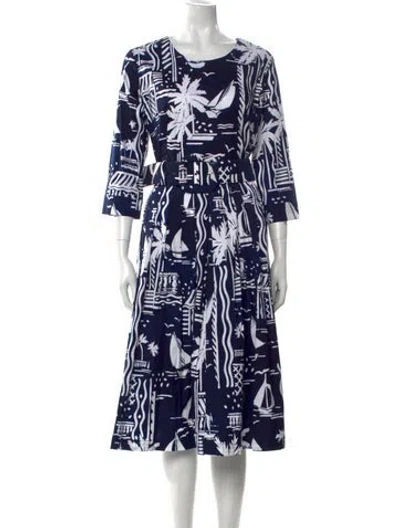 Pre-owned Samantha Sung Printed Midi Length Dress W/ Tags In Blue