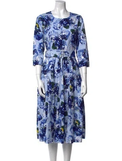 Pre-owned Samantha Sung Printed Midi Length Dress W/ Tags In Blue