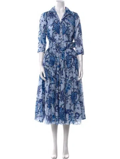 Pre-owned Samantha Sung Printed Midi Length Dress W/ Tags In Blue