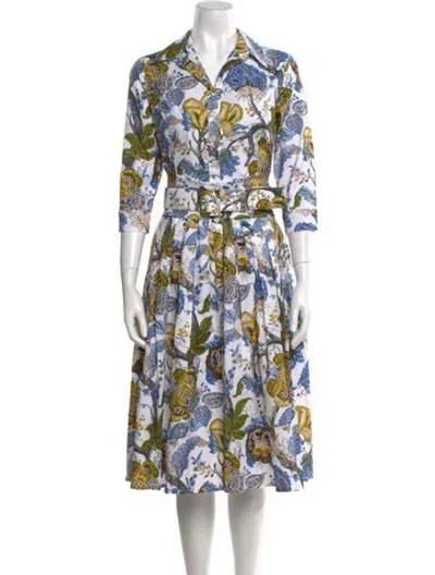 Pre-owned Samantha Sung Printed Midi Length Dress W/ Tags In Blue
