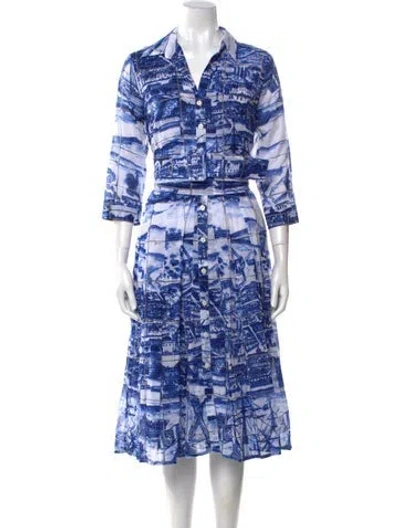 Pre-owned Samantha Sung Printed Midi Length Dress W/ Tags In Blue
