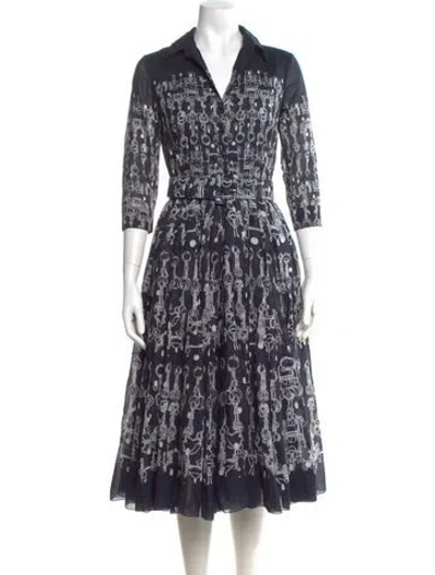 Pre-owned Samantha Sung Printed Midi Length Dress W/ Tags In Blue