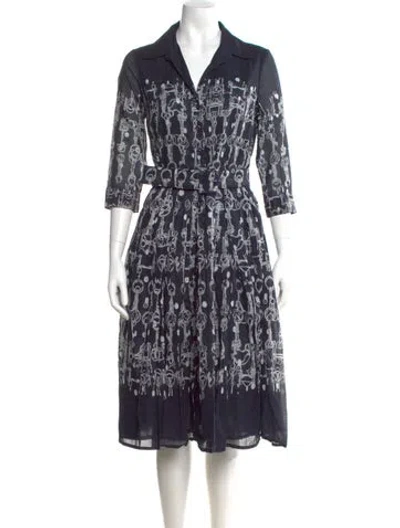 Pre-owned Samantha Sung Printed Midi Length Dress W/ Tags In Blue