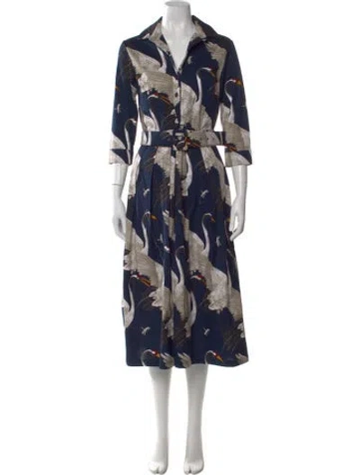 Pre-owned Samantha Sung Printed Midi Length Dress W/ Tags In Blue