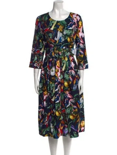 Pre-owned Samantha Sung Printed Midi Length Dress W/ Tags In Blue