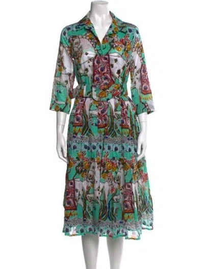 Pre-owned Samantha Sung Printed Midi Length Dress W/ Tags In Blue