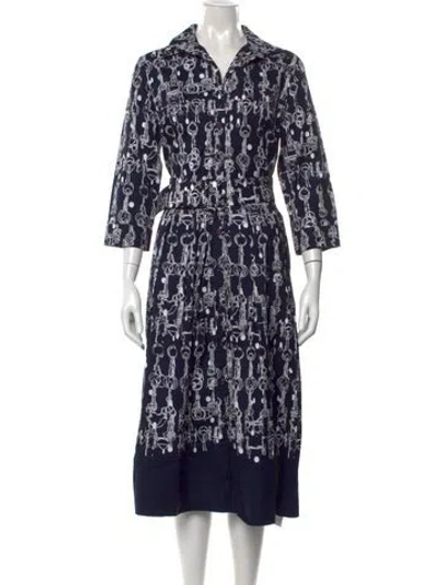 Pre-owned Samantha Sung Printed Midi Length Dress W/ Tags In Blue
