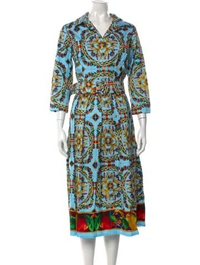 Pre-owned Samantha Sung Printed Midi Length Dress W/ Tags In Blue