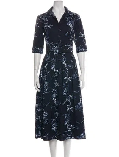 Pre-owned Samantha Sung Printed Midi Length Dress W/ Tags In Blue