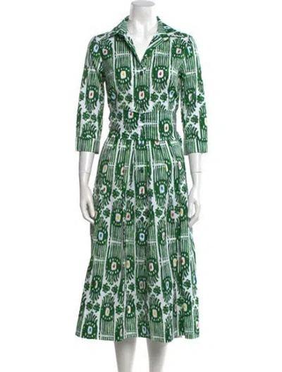 Pre-owned Samantha Sung Printed Midi Length Dress W/ Tags In Green