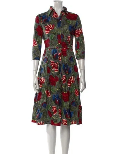 Pre-owned Samantha Sung Printed Midi Length Dress W/ Tags In Green