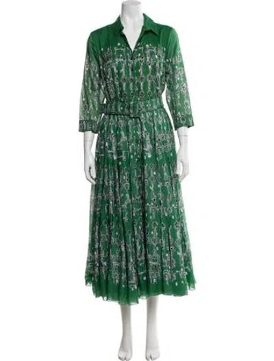 Pre-owned Samantha Sung Printed Midi Length Dress W/ Tags In Green