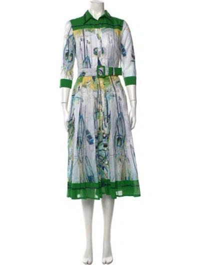 Pre-owned Samantha Sung Printed Midi Length Dress W/ Tags In Green