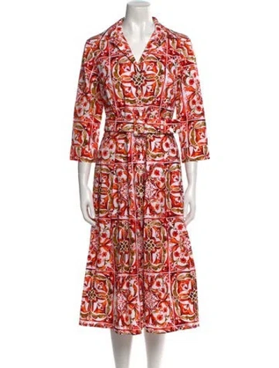 Pre-owned Samantha Sung Printed Midi Length Dress W/ Tags In Orange